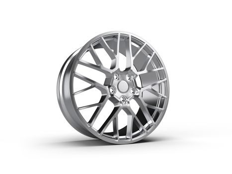 forged car rim isolated on white background 3D rendering illustration.