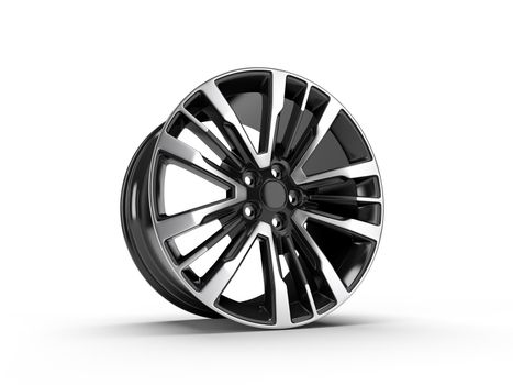 Powder coating of black wheel disk on white background 3D rendering illustration.