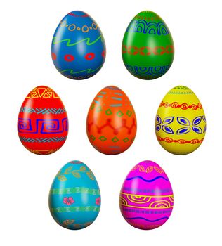 Set of Colorful Realistic Easter Eggs isolated on white background. Glossy Shiny Eggs. without a shadow 3D rendering illustration.