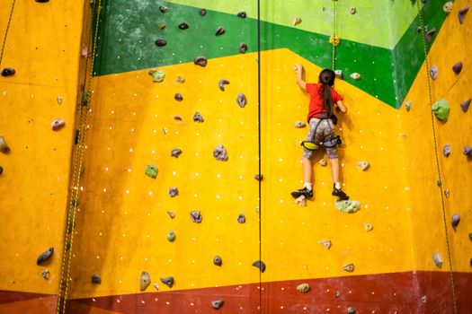 Little Girl Climbing Rock Wall