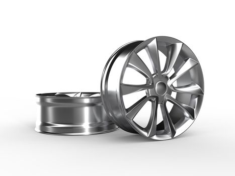 glossy metal car disc isolated on white 3D rendering illustration.