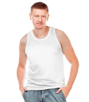 white t-shirt on a young man isolated