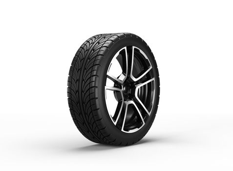 car wheel isolated on white background, 3D rendering illustration.