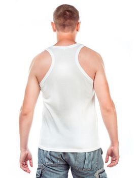 white t-shirt on a young man. back. isolated