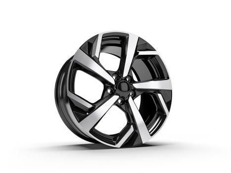 Alloy wheel for a car 3D rendering illustration.