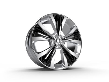 Racing Performance Aluminum Wheel Rim Cutout 3D rendering illustration.