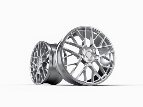 forged car rim isolated on white background, 3D rendering illustration.