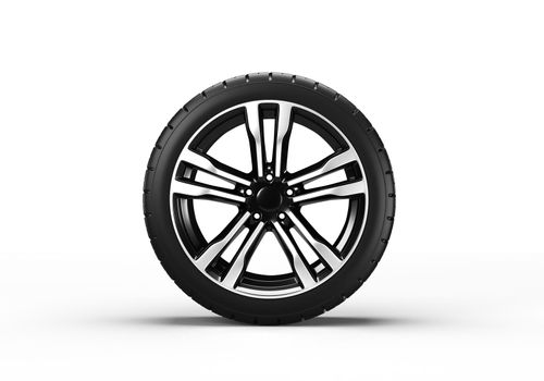 car wheel isolated on white background, 3D rendering illustration.