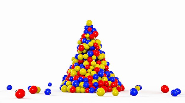 Christmas tree made of colorful balls. New Year concept. 3D rendering illustration.