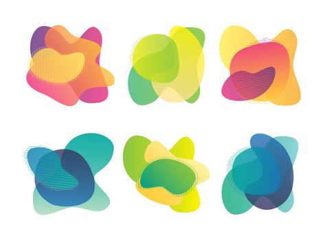 Blur free form shapes color gradient collection. Fluid organic colorful design elements. Abstract flux with soft transition effect, jpeg illustration.