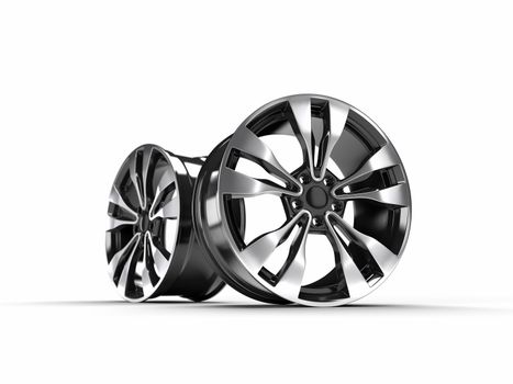 car wheels isolated on a white background, 3D rendering illustration.