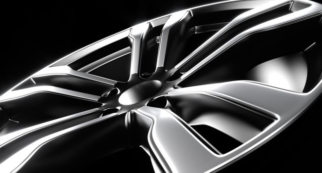 Aluminum car rim close up, 3D rendering illustration.