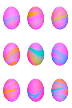 Set of pink, yellow and blue gradient toned Easter eggs. Perfect colorful handmade easter eggs isolated on a white