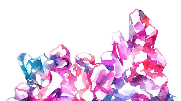 Background design with hand-drawn watercolor crystals