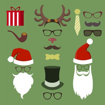 Colorful Hipster Merry Christmas icon set with glasses and vintage elements file organized in layers for easy editing.