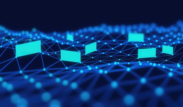 Internet connection technology concept. Cloud computing, neural communications of a supercomputer. Background from triangles connecting dots and lines. Cybersecurity concept 3D rendering illustration