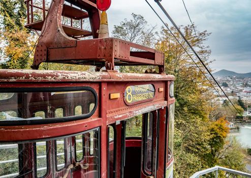 old cableway in Kutaisi center with cityview, Georgia