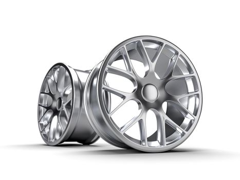 Steel disks for a car. 3D rendering illustration.