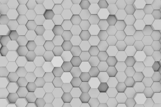 White geometric hexagonal abstract background. 3d rendering