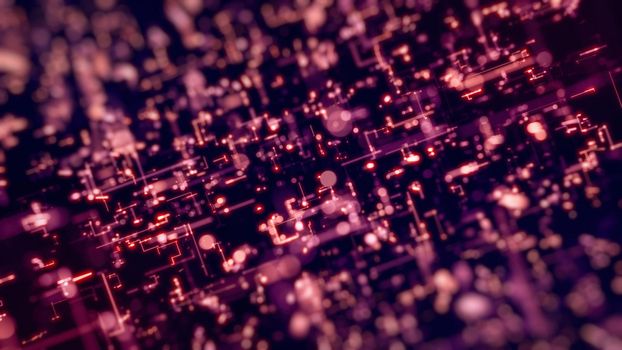 Abstract pink neon lights, bright colorful tunnel, 3D rendering illustration.