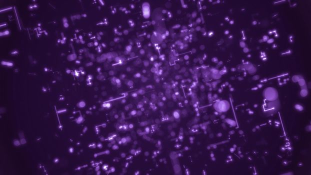 Abstract purple background with optical Fibers, 3D rendering illustration.
