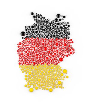 Multicolored raster abstract composition of Germany Map constructed of spheres items. Germany Map and flag 3D rendering illustration.
