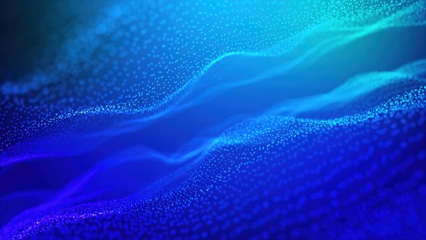 Digital blue color wave particles and light with bokeh, Cyberspace and technology digital connection abstract background concept, 3D rendering illustration.