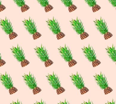 Colorful fruit pattern of fresh pineapples on color background. From top view