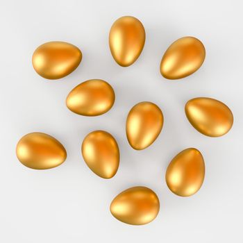 golden eggs on bright background , top view. 3D rendering illustration.