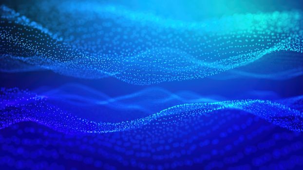 Digital blue color wave particles and light with bokeh, Cyberspace and technology digital connection abstract background concept
