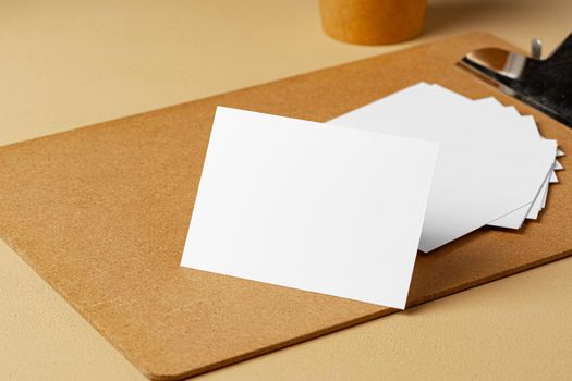 Business mock up of business cards, close up, copy space