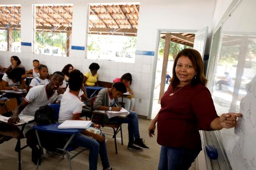 lauro de freitas, bahia, brazil - august 21, 2019: public school students are seen in a classroom in the city of lauro de Freitas.