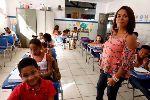 lauro de freitas, bahia, brazil - august 21, 2019: public school students are seen in a classroom in the city of lauro de Freitas.