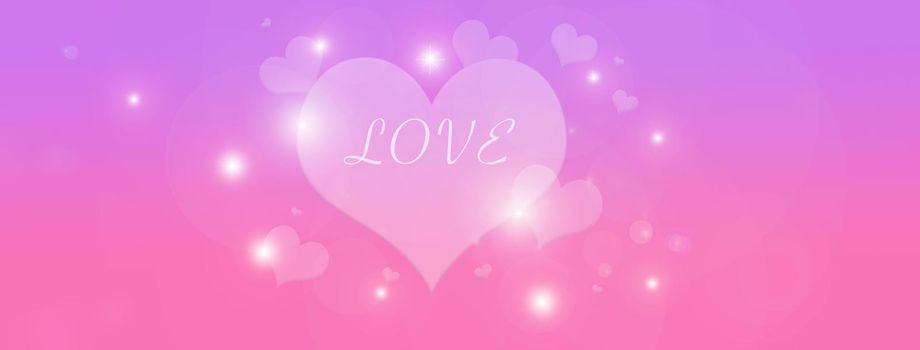 Valentine Card Graphic. Hearts and Circle on pink gradient background with the word LOVE.