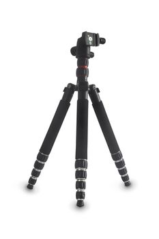 Stable and durable sliding tripod for camera and video camera on a white background. Front view, copy space