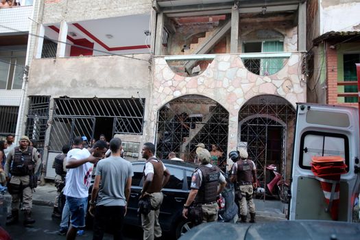 salvador, bahia, brazil - noovember 21, 2012: Military Police agents are seen during police operation in the Pernambues neighborhood in the city of Salvador.