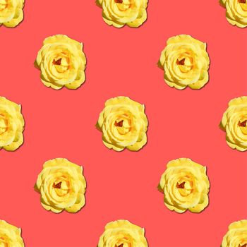 Yellow Rose seamless flower pattern. Summer background.