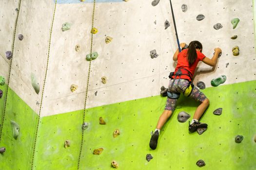 Little Girl Climbing Rock Wall