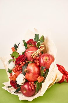 bouquet with red fruits cinnamon decoration gift organic. High quality photo