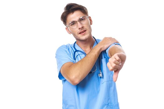 male doctor wearing glasses stethoscope posing isolated background. High quality photo