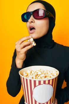 pretty woman 3D glasses entertainment emotions studio lifestyle. High quality photo