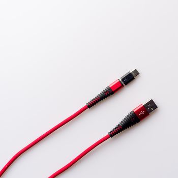 Charging and connection red cable USB to micro with type c adapter - image