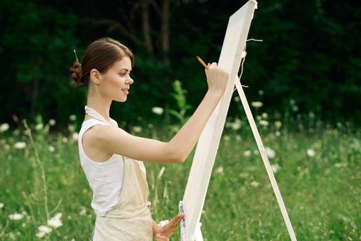 woman artist art drawing nature landscape hobby. High quality photo