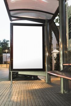 blank white mockup of bus stop vertical billboard