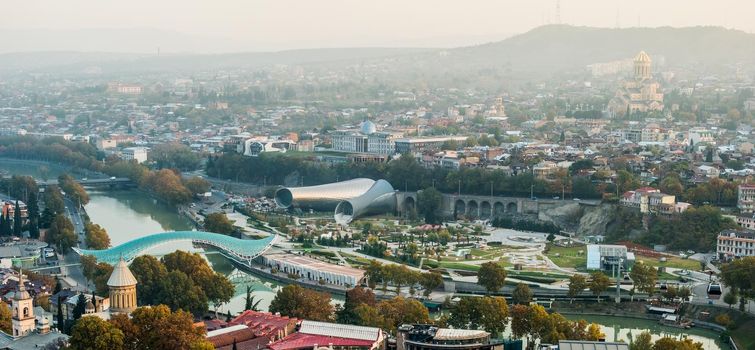 beautiful sunset cityscape of Tbilisi from Narikala fortress, Georgia