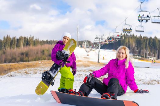 Family winter vacation in ski resort