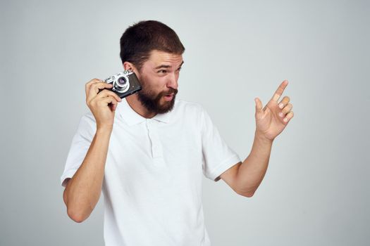 bearded man photographer camera professional hobby. High quality photo