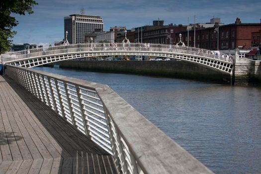 The Ha penny Bridge over the River Liffey in Dublin Ireland