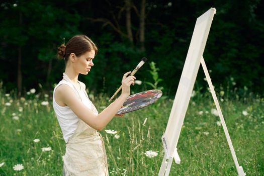 woman artist art drawing nature landscape hobby. High quality photo