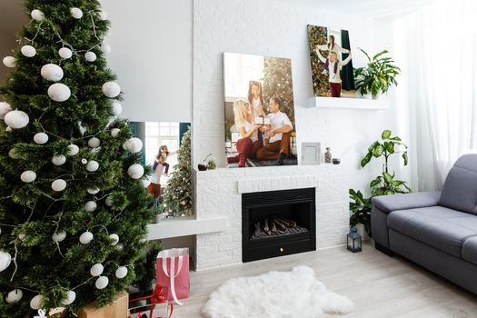 photo canvas on background of christmas interior.